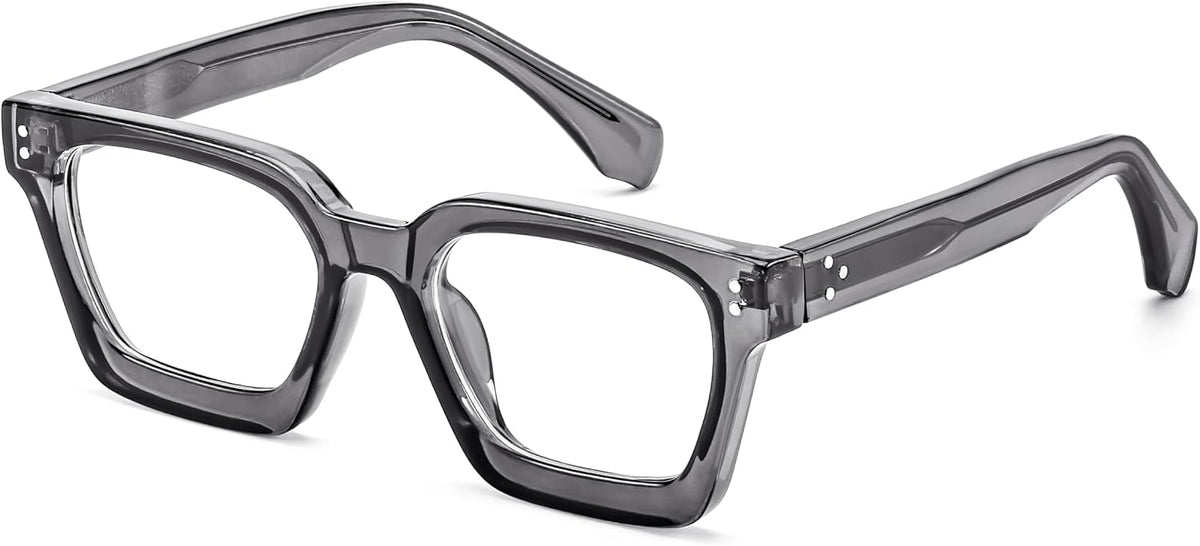 Transparent Gray / 50 Millimeters | B0CWRJHZWH | FEISEDY Blue Light Blocking Glasses Women Men Chunky Square Computer Glasses B0101