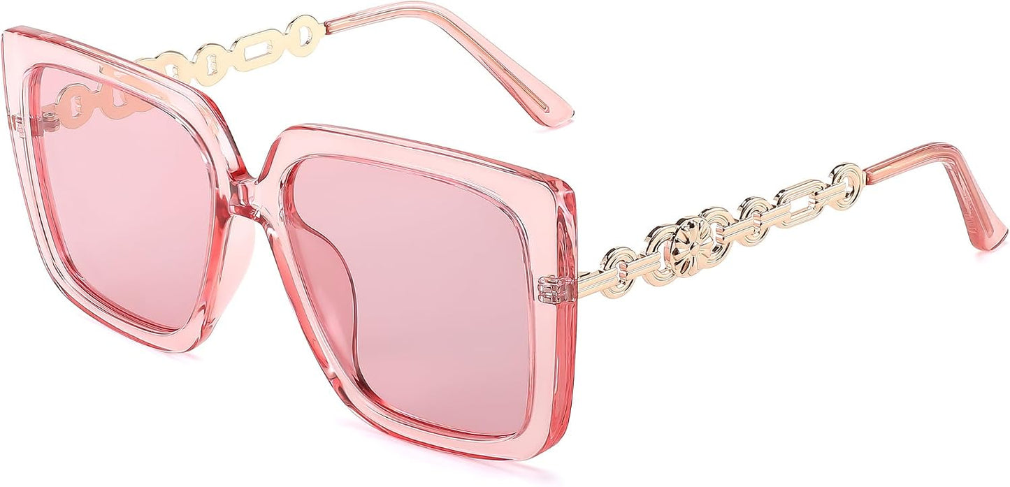 Clear Pink Frame Polarized Pink Lens / 55 Millimeters | B0CNGK423N | FEISEDY Sunglasses Womens Trendy, Oversized Square Shades, Pearl Inlay Cat Eye Frame UV400 Protection B2625