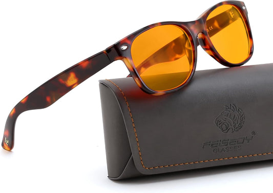 Tortoise-orange Lens / Orange Lens | B0GK2PTMMH | FEISEDY Orange/Red Classic Blue Light Blocking Glasses for Women Men B0339
