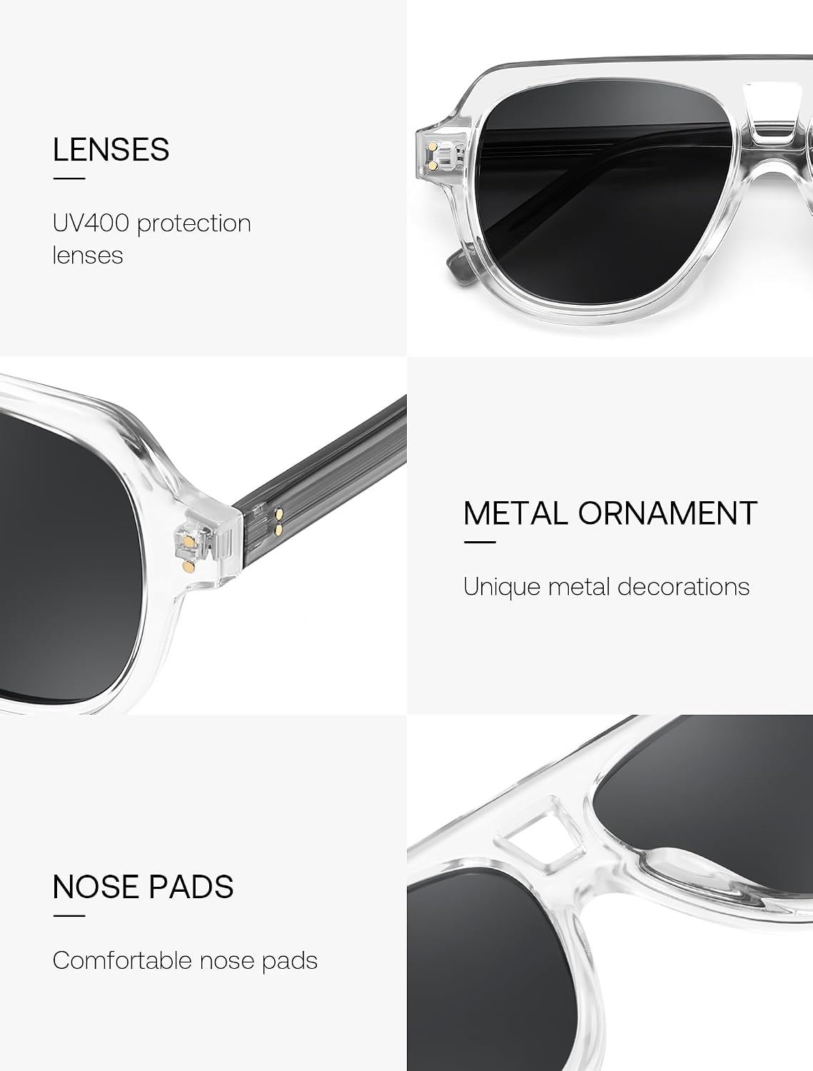 商品图片 11 | B0H1WK6BZT | FEISEDY Retro Aviator Polarized Sunglasses Men Women Trendy Square B0433