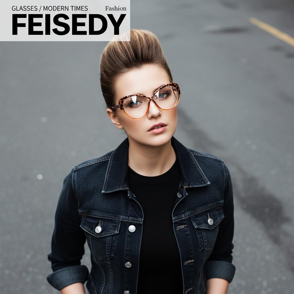 ÉÌƷͼƬ 25 | B0GXZ3356Q | FEISEDY Oversized Cat Eye Blue Light Blocking Glasses for Woman, Retro Cateye Eyeglasses, Stylish Bluelight Glasses B0454