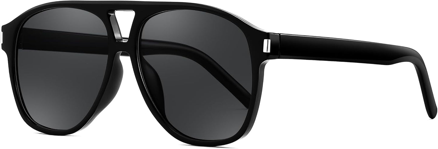 Black Frame - Grey Lens / 54 Millimeters | B0GXNK6ZL5 | FEISEDY Retro Aviator Sunglasses for Women Men Square Sunnies 70s Pilot Style Lightweight UV400 Shades B0421