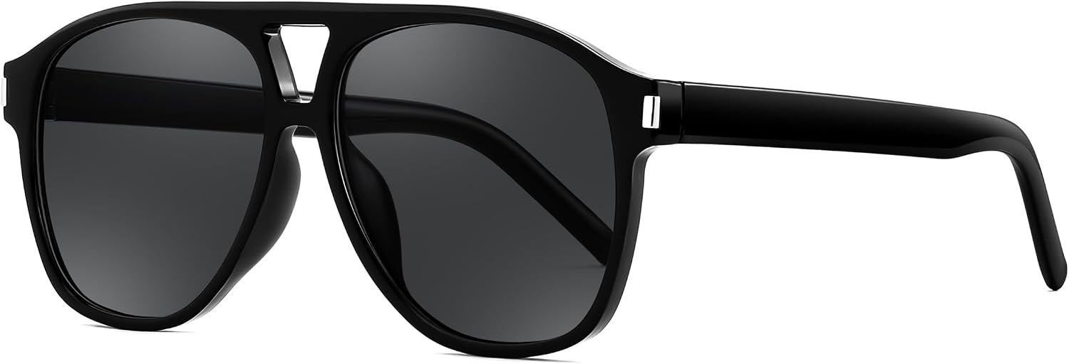 Black Frame - Grey Lens / 54 Millimeters | B0GXNK6ZL5 | FEISEDY Retro Aviator Sunglasses for Women Men Square Sunnies 70s Pilot Style Lightweight UV400 Shades B0421