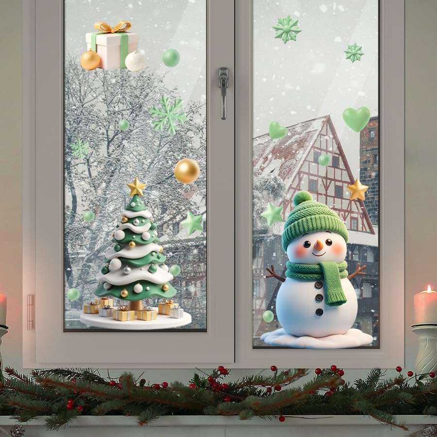 商品图片 4 | B0FWRCMZYJ | Christmas Window Clings for Glass, Winter Decor for Christmas with Santa Gifts Snowman Tree Designs Static Cling Stickers