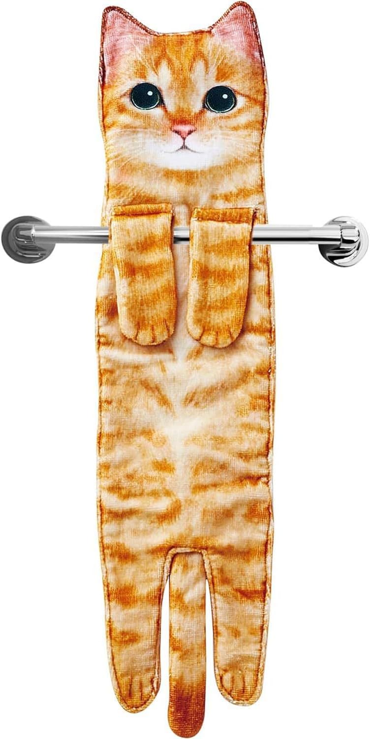 Orange Cat | B0DWXRK7Q1 | Cute Cat Hand Towels for Bathroom, Kitchen, Funny Gifts for Women and Mom