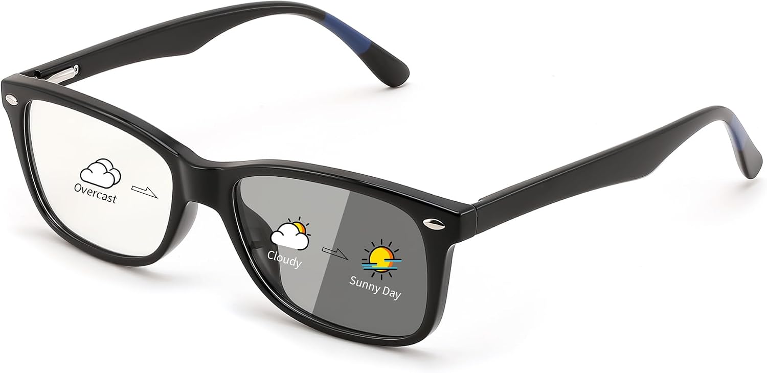 Gloss Black / 53 Millimeters | B0GKNQ1JNS | FEISEDY Blue Light Blocking Photochromic Glasses UV400 Protection B1264