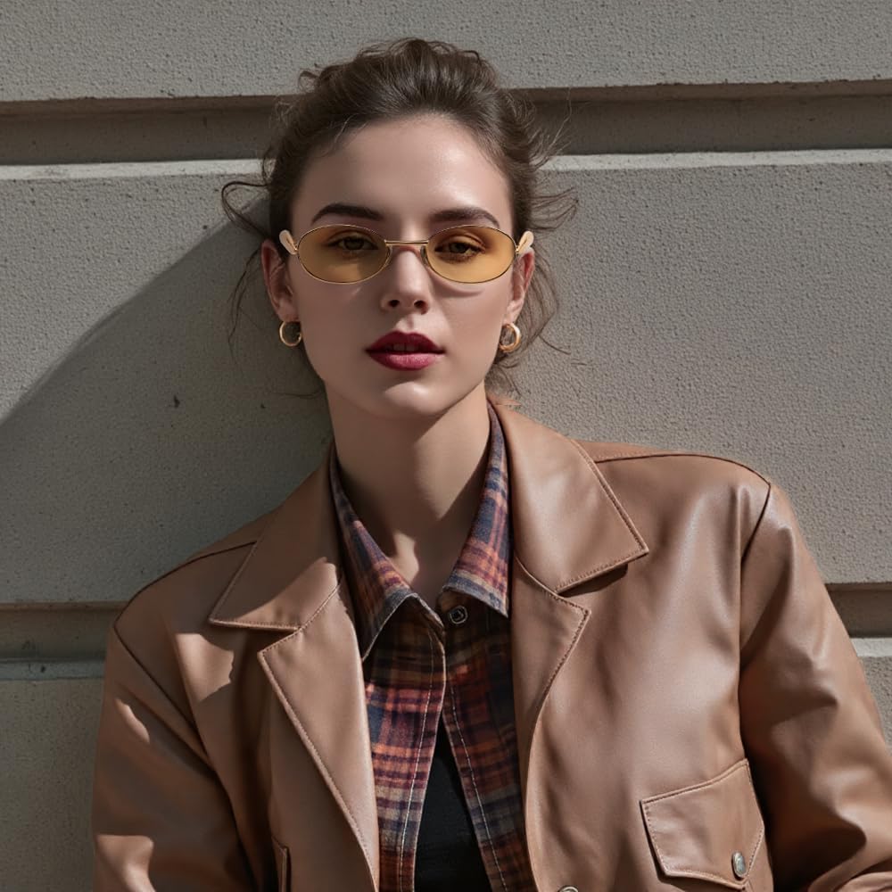 ÉÌƷͼƬ 39 | B0FH4FH8VH | FEISEDY Retro Oval Sunglasses Women Men - Gold Metal Chunky Frame, UV400 for Driving & Daily Wear B0312