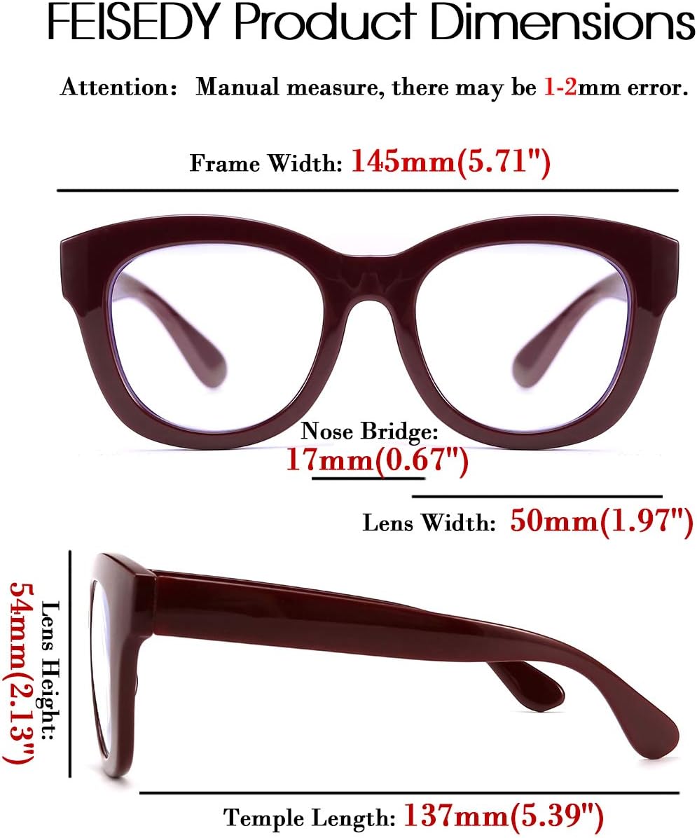 商品图片 5 | B082SVW71F | FEISEDY Retro Reading Glasses Thick Square Big Frame Blue Light Blocking Lens Anti Glare Digital Eyestrain B2534