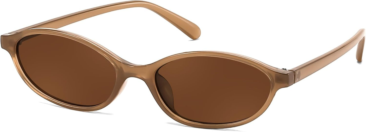 Tea/Tea / 54 Millimeters | B0DMN4LGFF | FEISEDY Retro Oval Cat Eye Sunglasses for Women 90s Narrow Lightweight Shades Y2k Trendy Sunnies B0257