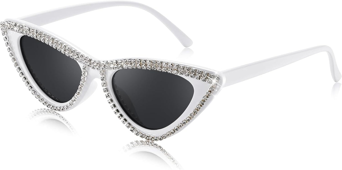 Narrow Pointed Black Frame With Bling Crystal Rhinestone / 51 Millimeters | B0CSDB9759 | FEISEDY Oversized Women Cat Eye Rhinestone Sunglasses Costume Party B2360