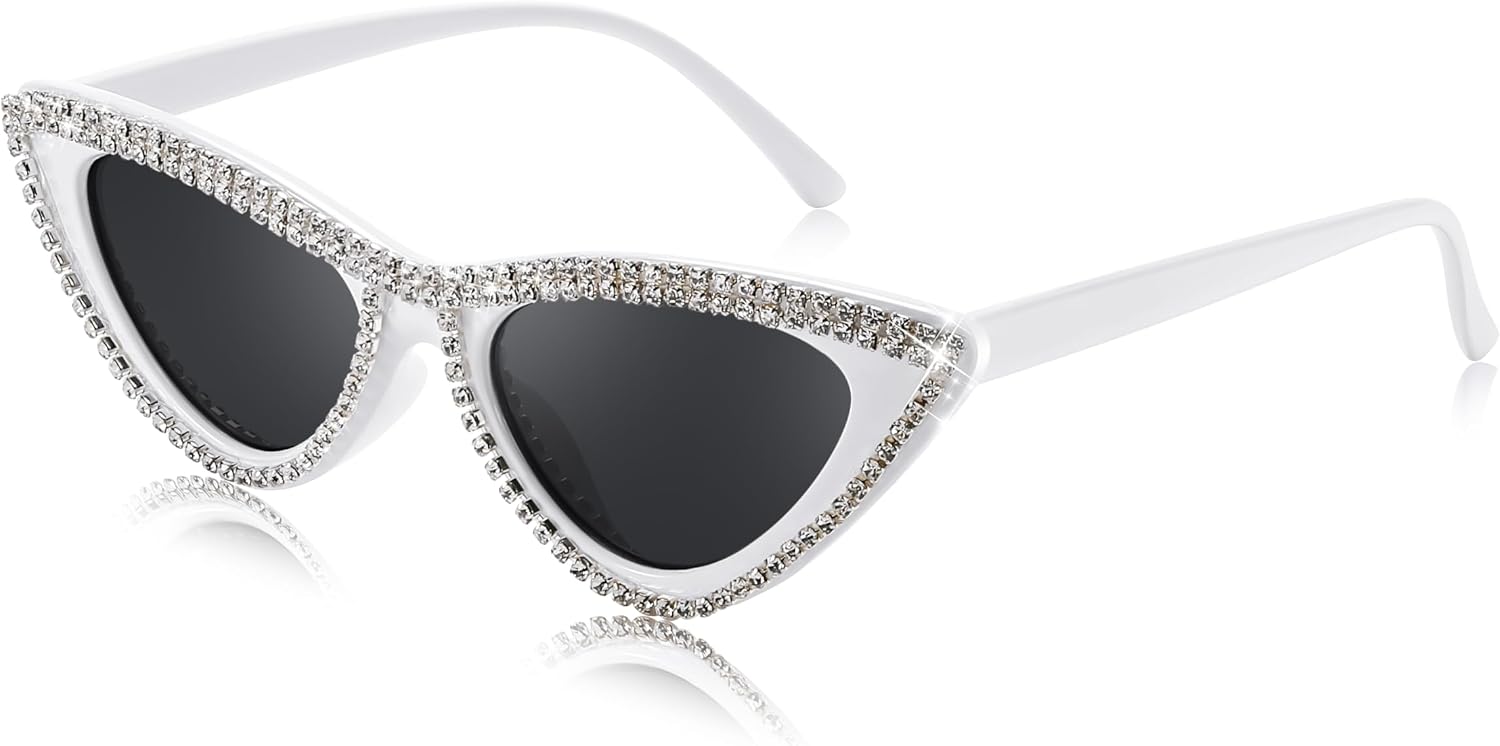 Narrow Pointed Black Frame With Bling Crystal Rhinestone / 51 Millimeters | B0CSDB9759 | FEISEDY Oversized Women Cat Eye Rhinestone Sunglasses Costume Party B2360