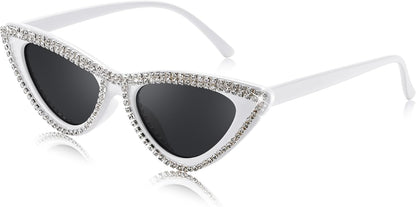 Narrow Pointed Black Frame With Bling Crystal Rhinestone / 51 Millimeters | B0CSDB9759 | FEISEDY Oversized Women Cat Eye Rhinestone Sunglasses Costume Party B2360