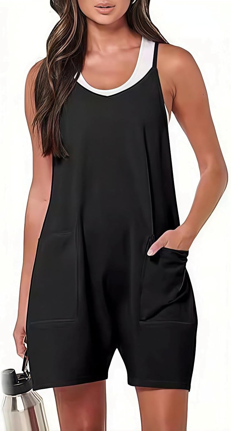 Medium | B0GR52ZCZ6 | Summer Rompers for Women Sleeveless Jumpsuit Shorts with Pockets Casual Sporty Short Overalls, Womens Rompers Short Jumpsuits