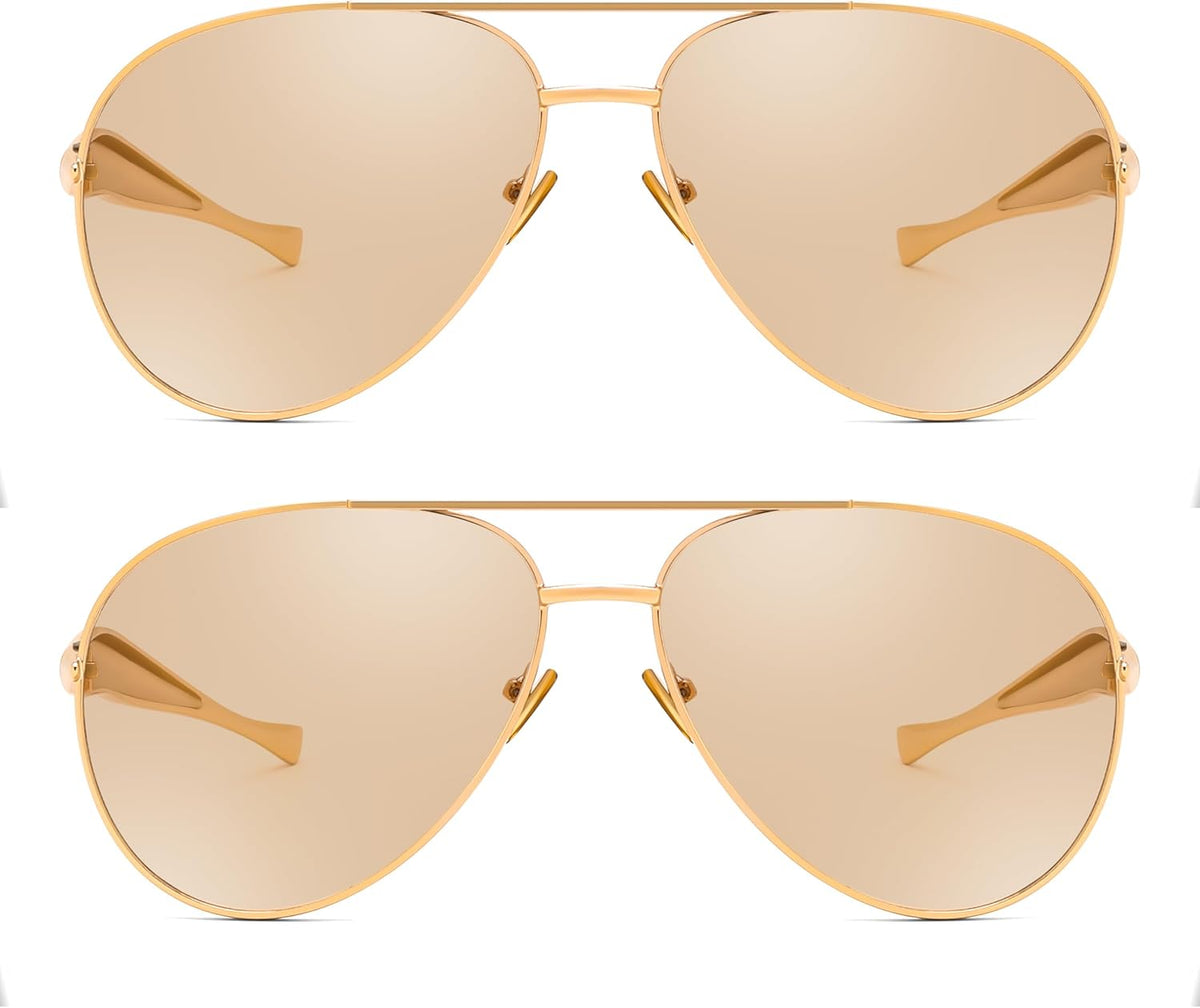ÉÌƷͼƬ 32 | B0FKML2SSC | FEISEDY Oversized Aviator Sunglasses Women Men - Retro Gold Metal Chunky Frame, UV400 for Driving & Daily Wear B0311