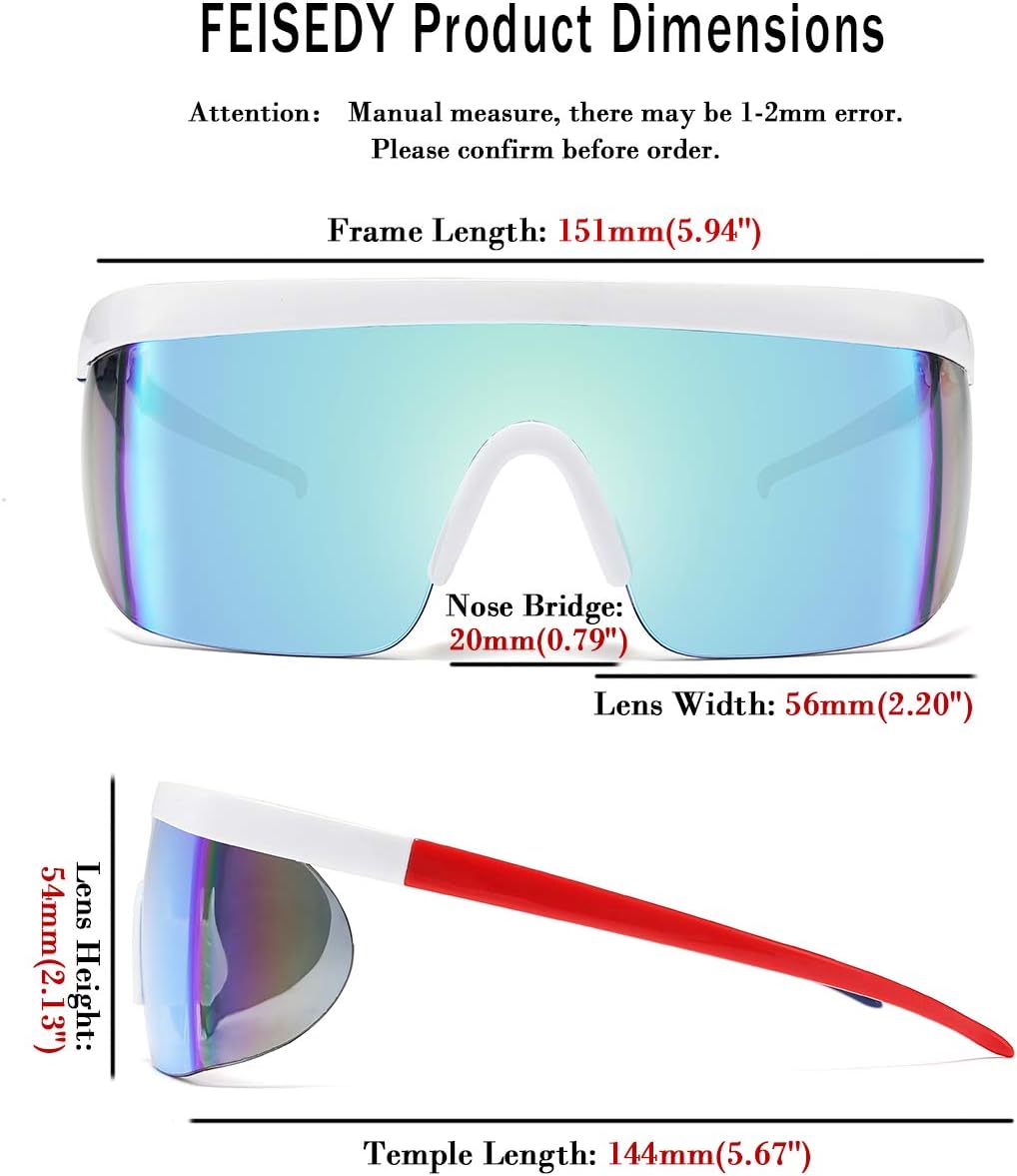 商品图片 5 | B096SD9GGG | FEISEDY Oversized Mirror Shield Sport 80s Sunglasses Ski Goggles Flat Top One Piece Futuristic Visor Women Men B2522