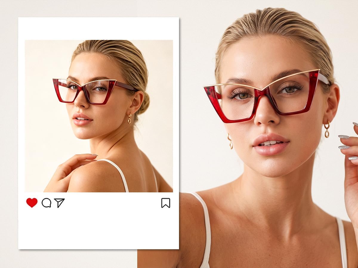 商品图片 46 | B0DGX4KTLX | FEISEDY Fashion Cat Eye Blue Light Blocking Glasses for Women Fake Retro Eyeglasses Oversized Stylish Eyewear Frame B0240