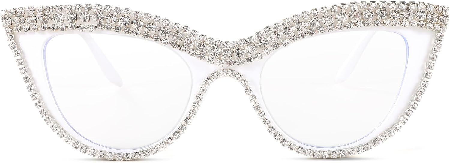 商品图片 39 | B0BLH5NHK8 | FEISEDY Diamond Blue Light Blocking Glasses Cat Eye Rhinestone Women Oversized Anti Eyestrain Computer Glasses Frame B2358