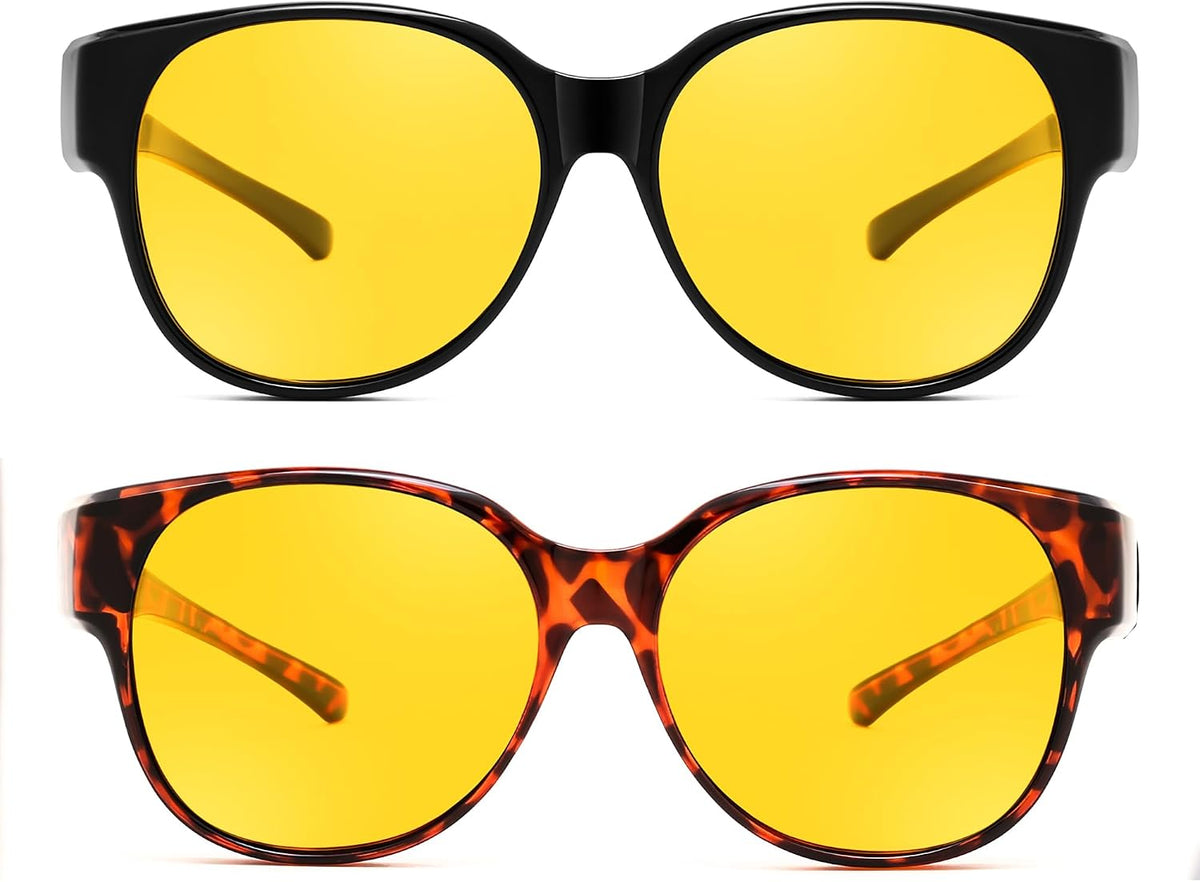 ÉÌƷͼƬ 34 | B0FX4NQCGM | FEISEDY 2Pack Night Driving Glasses Over Glasses with Yellow Lenses Fit Over Polarized Nighttime Sunglasses B0331