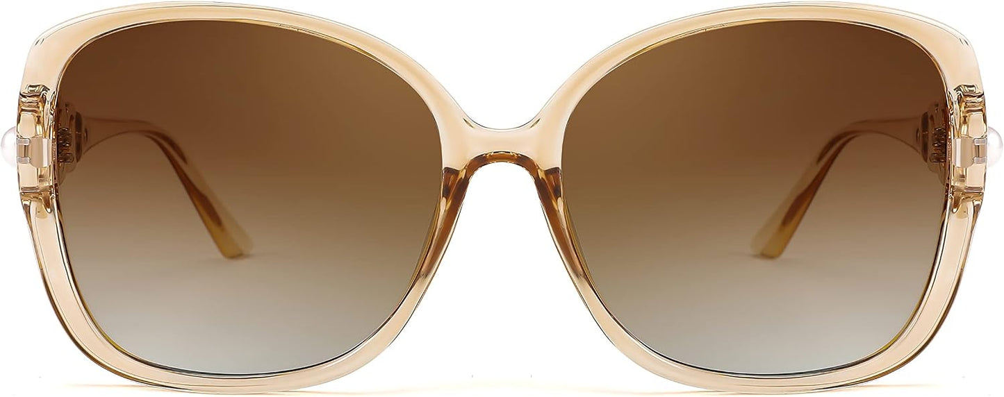 商品图片 41 | B0BJ71VZCB | FEISEDY Women's Fashion Sunglasses, Oversized Square Frame with Pearl Sparkling, Polarized UV Protection B2821