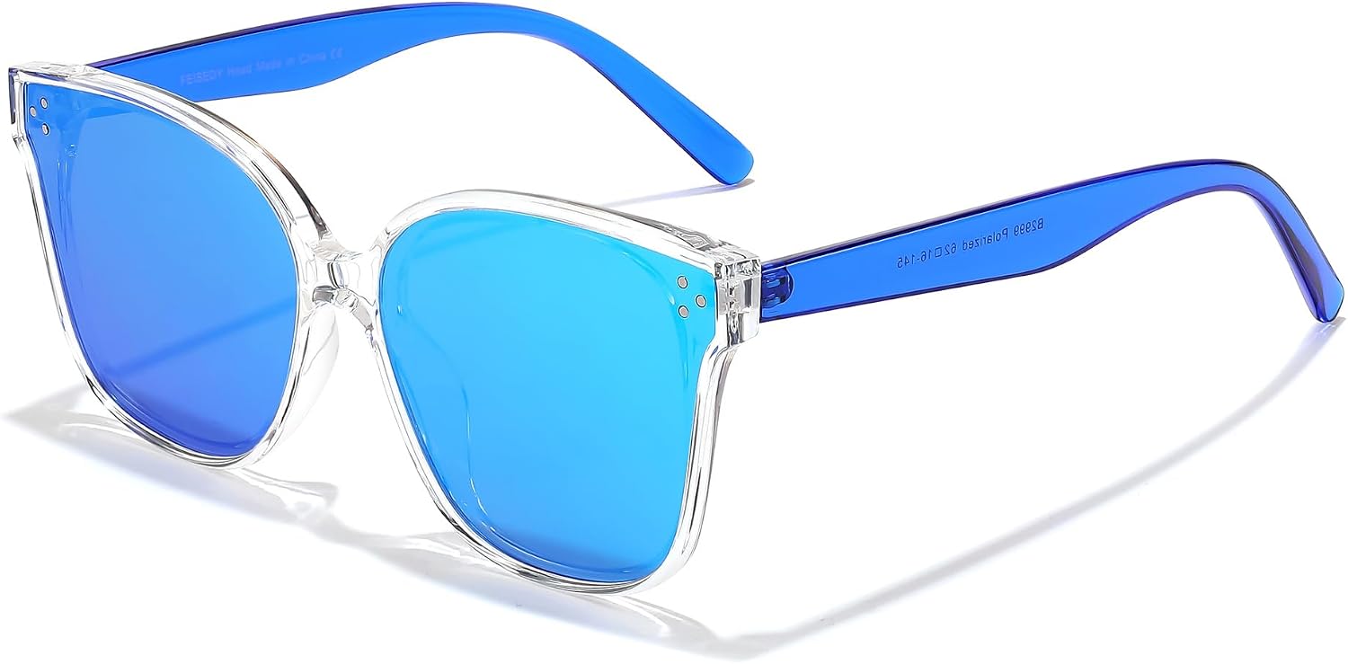 Transparent-blue / 60 Millimeters | B0CJ2PNXF8 | FEISEDY Oversized Polarized Sunglasses - UV400 Protection, Square Fashion Sun Glasses for Outdoor & Daily B2600