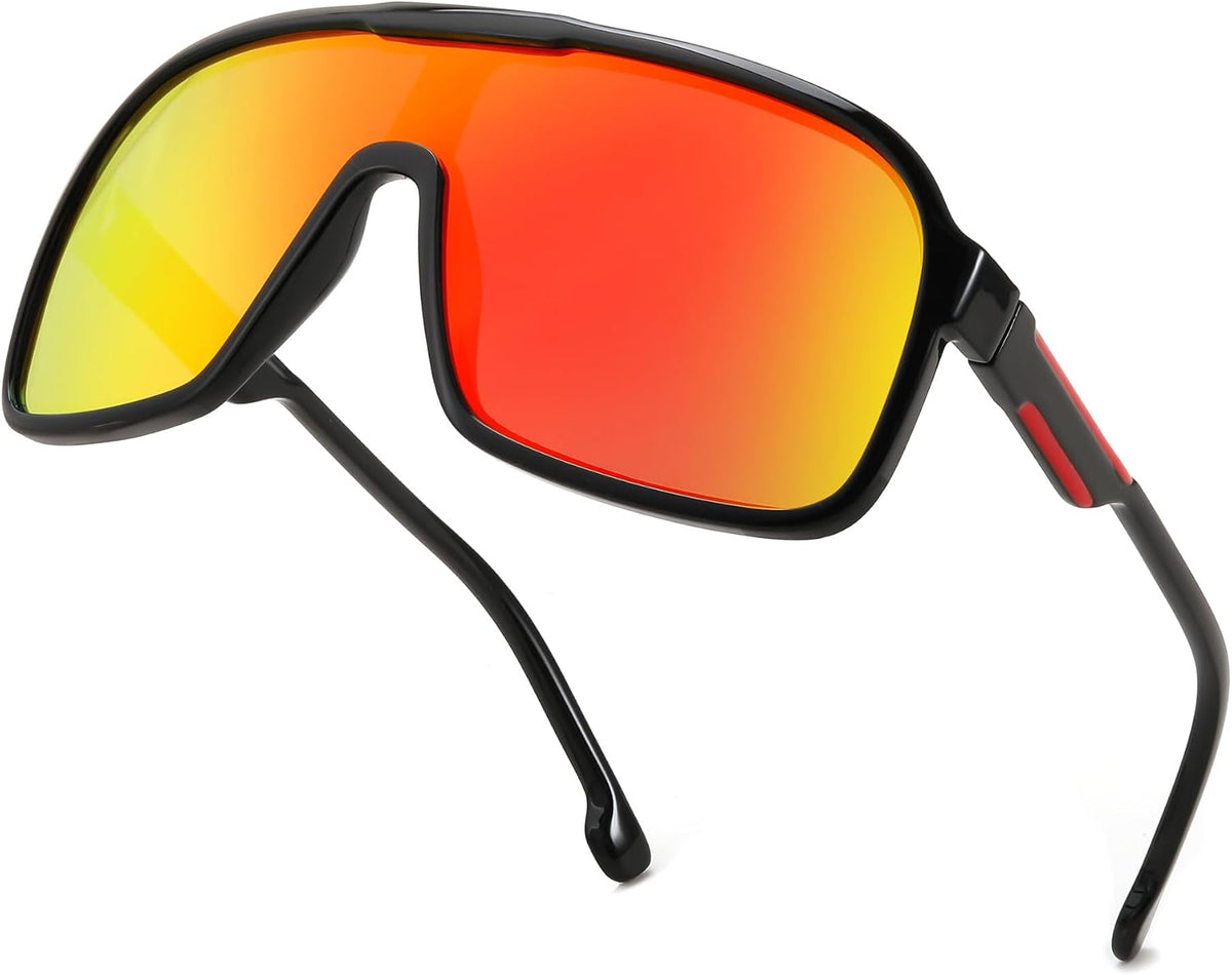 Black/Red Mirror / 61 Millimeters | B0CWV28VM6 | FEISEDY Fashion Polarized Sunglasses Oversized One Piece Reflective Lens Sports Sun Glasses B0122