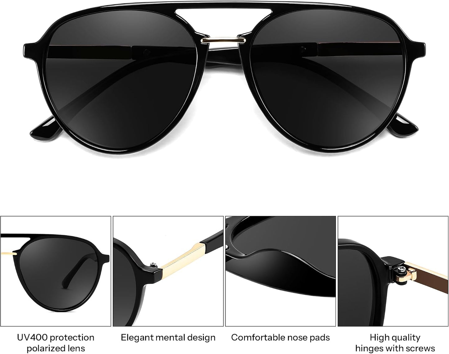 商品图片 5 | B0H1BPNZ36 | FEISEDY 70s Retro Aviator Sunglasses Polarized UV400 for Men Women B0453