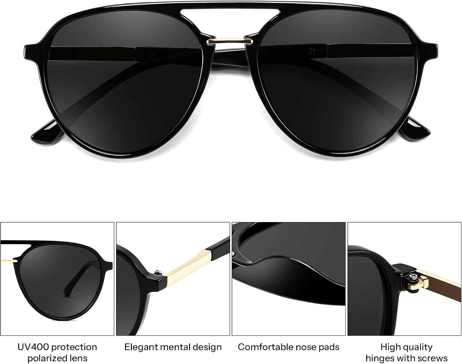商品图片 5 | B0H1BPNZ36 | FEISEDY 70s Retro Aviator Sunglasses Polarized UV400 for Men Women B0453