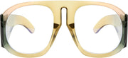 004 Yellow Pink Green Mosaic Frame / 45 Millimeters | B0BP7KYQ44 | FEISEDY Oversized Blue Light Blocking Glasses Women Men Big Plastic Aviator Frame Eyewear Clear Lens Computer Glasses B2371