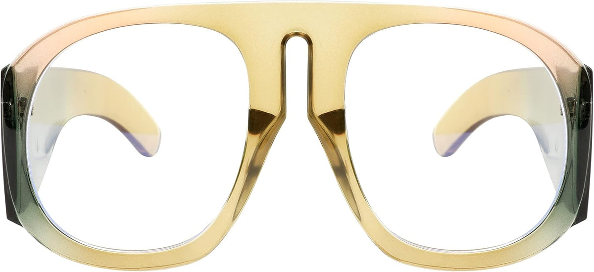 004 Yellow Pink Green Mosaic Frame / 45 Millimeters | B0BP7KYQ44 | FEISEDY Oversized Blue Light Blocking Glasses Women Men Big Plastic Aviator Frame Eyewear Clear Lens Computer Glasses B2371