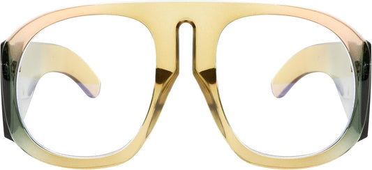 004 Yellow Pink Green Mosaic Frame / 45 Millimeters | B0BP7KYQ44 | FEISEDY Oversized Blue Light Blocking Glasses Women Men Big Plastic Aviator Frame Eyewear Clear Lens Computer Glasses B2371