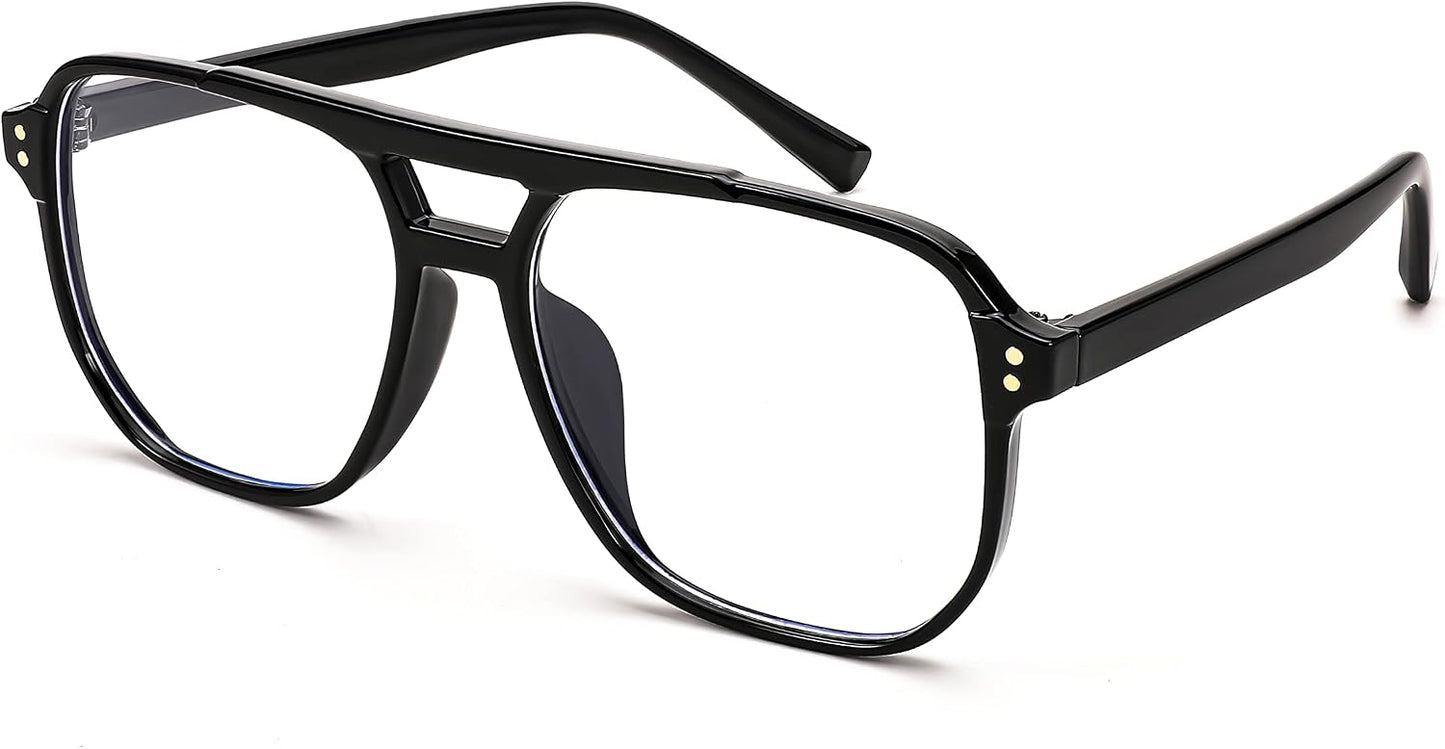 FEISEDY Fashion Aviator Blue Light Reading Glasses for Woman Men B0318 | Square Pilot Computer Glasses, Anti Eyestrain Glare Readers | BLACK Series - Black