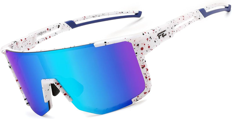 White Frame Blue Mirrored Lens / Large | B0DK3GLVV6 | FEISEDY Cycling Glasses Sports Sunglasses for Men Women, Lightweight TR90 Frame UV400 MTB Running Fishing Baseball B0224