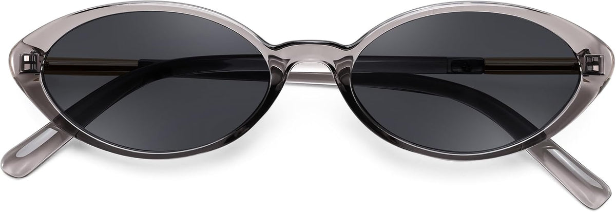 Transparent Grey Frame Grey Lens / 54 Millimeters | B0H2VB7KW6 | FEISEDY Oval Cat Eye Sunglasses for Women, 90s Narrow Y2K Shades B0435
