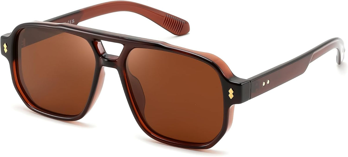 Brown Frame & Brown Lens / 54 Millimeters | B0H7B59Y3K | FEISEDY Retro Aviator Square Polarized Sunglasses Women Men Trendy B0444