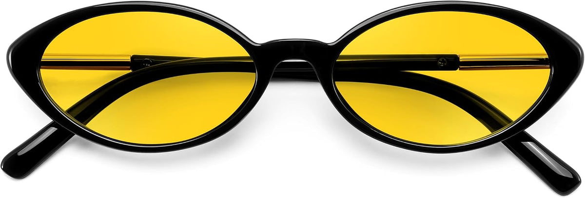 Black Frame Yellow Lens / 54 Millimeters | B0H2VFRYVR | FEISEDY Oval Cat Eye Sunglasses for Women, 90s Narrow Y2K Shades B0435
