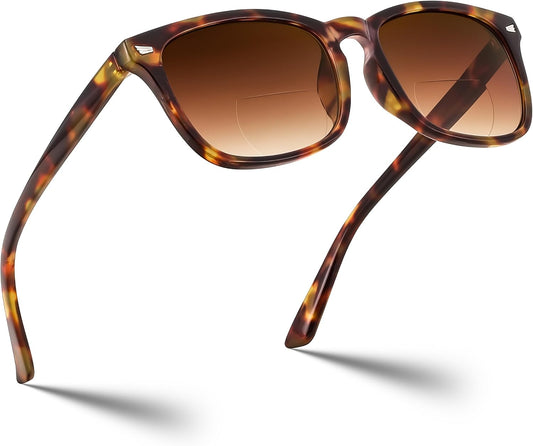 Tortoise Frame-gradient Tea Lens / 2.0 x | B0DFPVZVTV | FEISEDY Classic Bifocal Reader Sunglasses for Women Men Square Blue Light Reading Glasses B0231