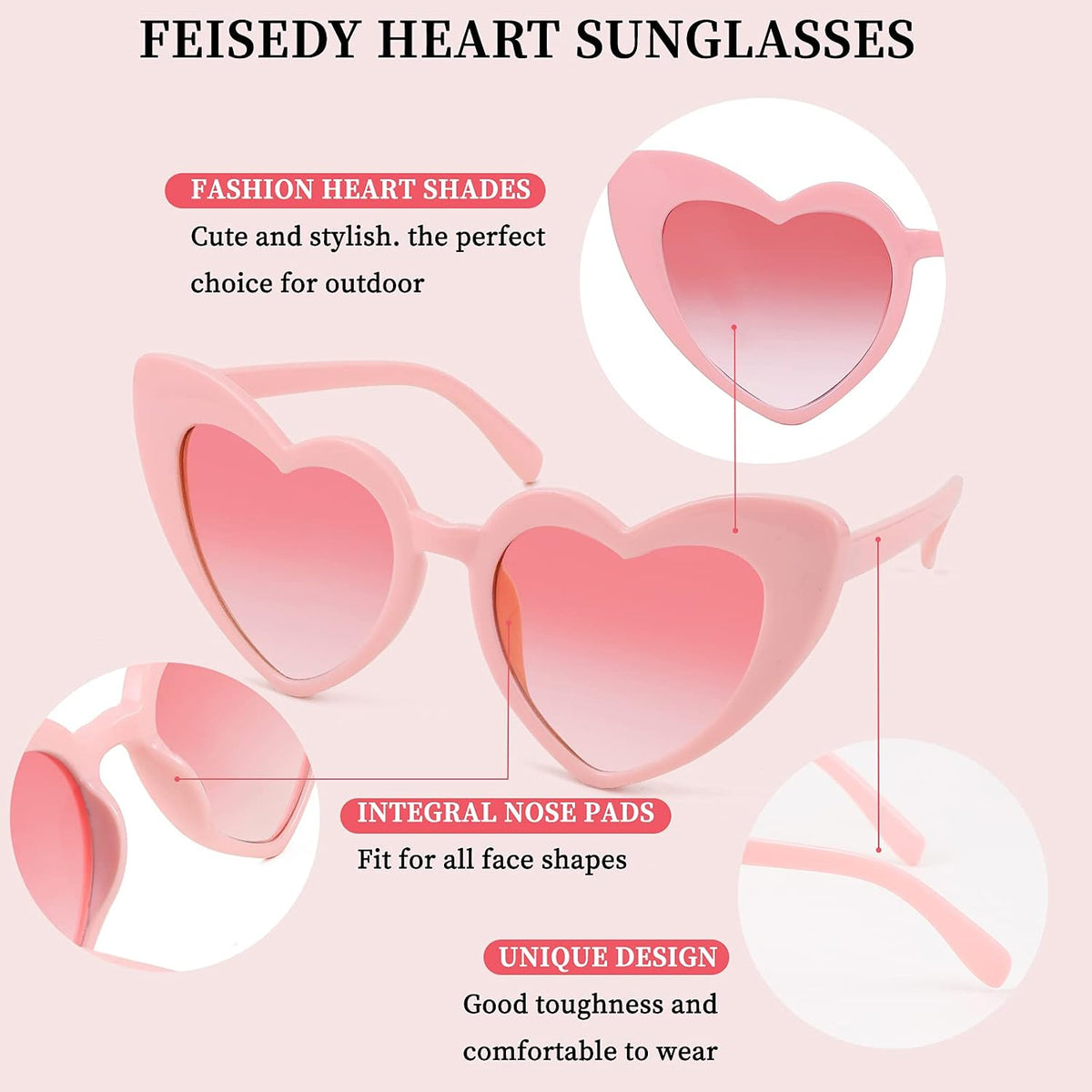 ÉÌƷͼƬ 11 | B08K4J65LX | FEISEDY Vintage Heart Shaped Sunglasses Women Stylish Love Eyeglasses B2421-P1
