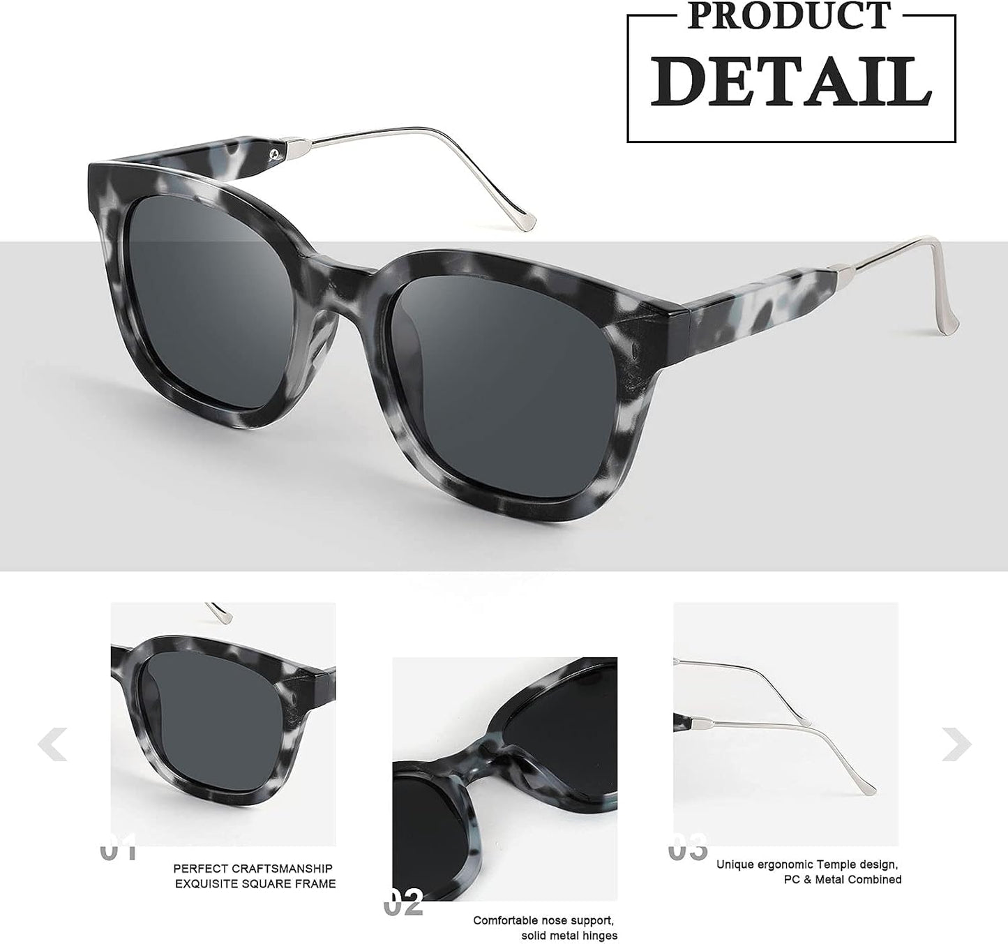 商品图片 5 | B08KXMJ9LV | FEISEDY Square Polarized Sunglasses Women Men Retro Trendy Shades UV400 Lenses B2624