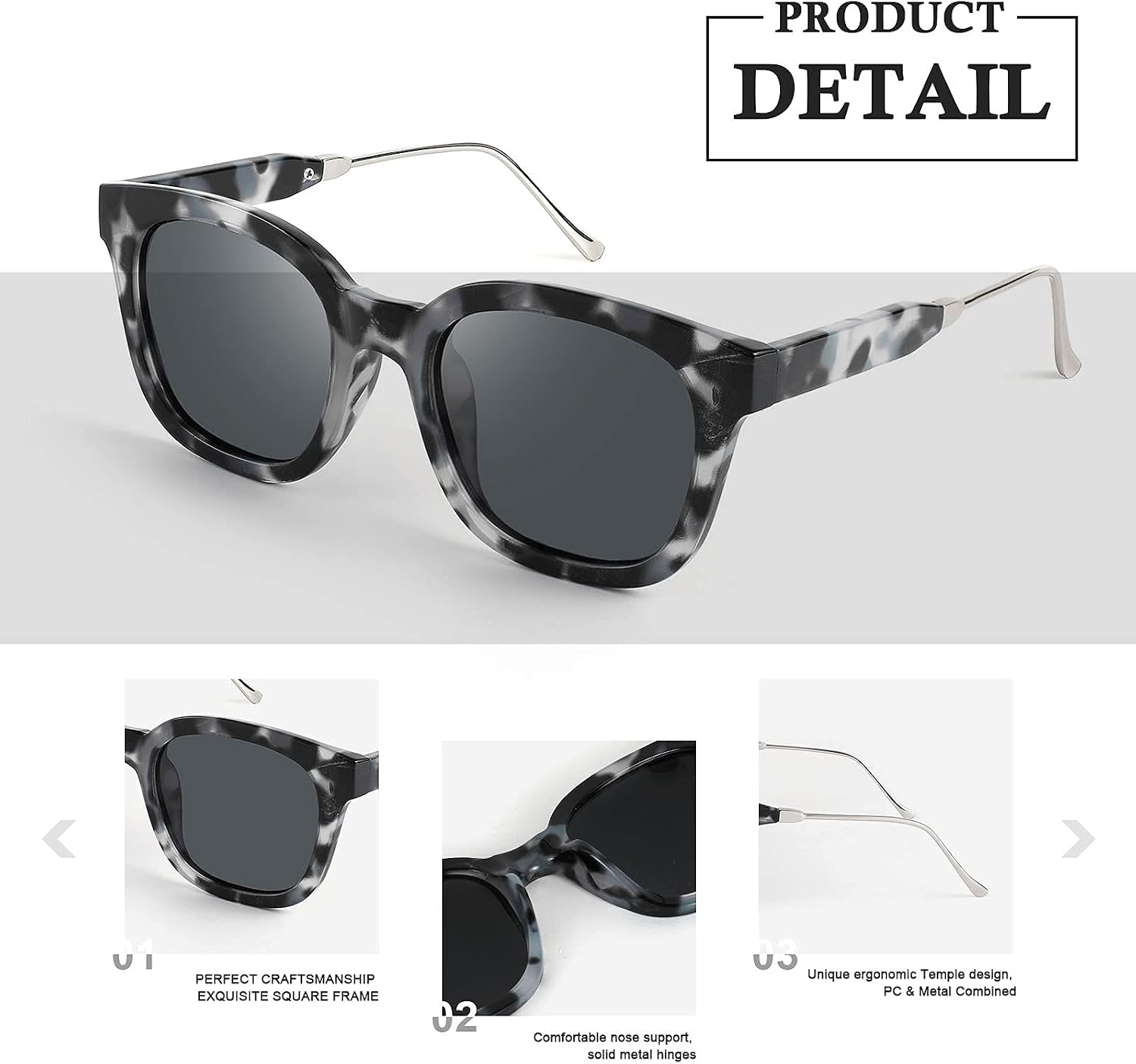 商品图片 5 | B08KXMJ9LV | FEISEDY Square Polarized Sunglasses Women Men Retro Trendy Shades UV400 Lenses B2624