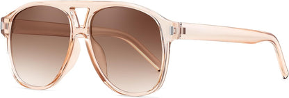Champagne Frame - Gradual Tea Lens / 54 Millimeters | B0GXMV1N2N | FEISEDY Retro Aviator Sunglasses for Women Men Square Sunnies 70s Pilot Style Lightweight UV400 Shades B0421