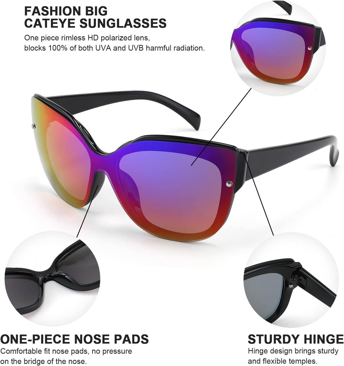 ÉÌƷͼƬ 38 | B09LTWN7GK | FEISEDY Cat Eye Sunglasses Polarized for Women Men£¬Rimless Mirrored Sunglasses, Oversized, Trendy Retro Sun Glasses B2796