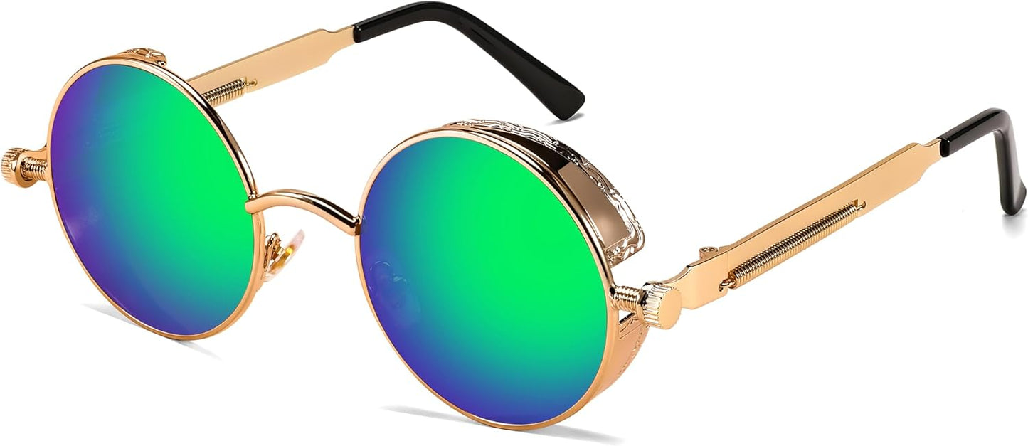 Gold/Green Mirror / 1.9 Inches | B0CP8VCWVC | FEISEDY Retro Gothic Steampunk Sunglasses For Men Women