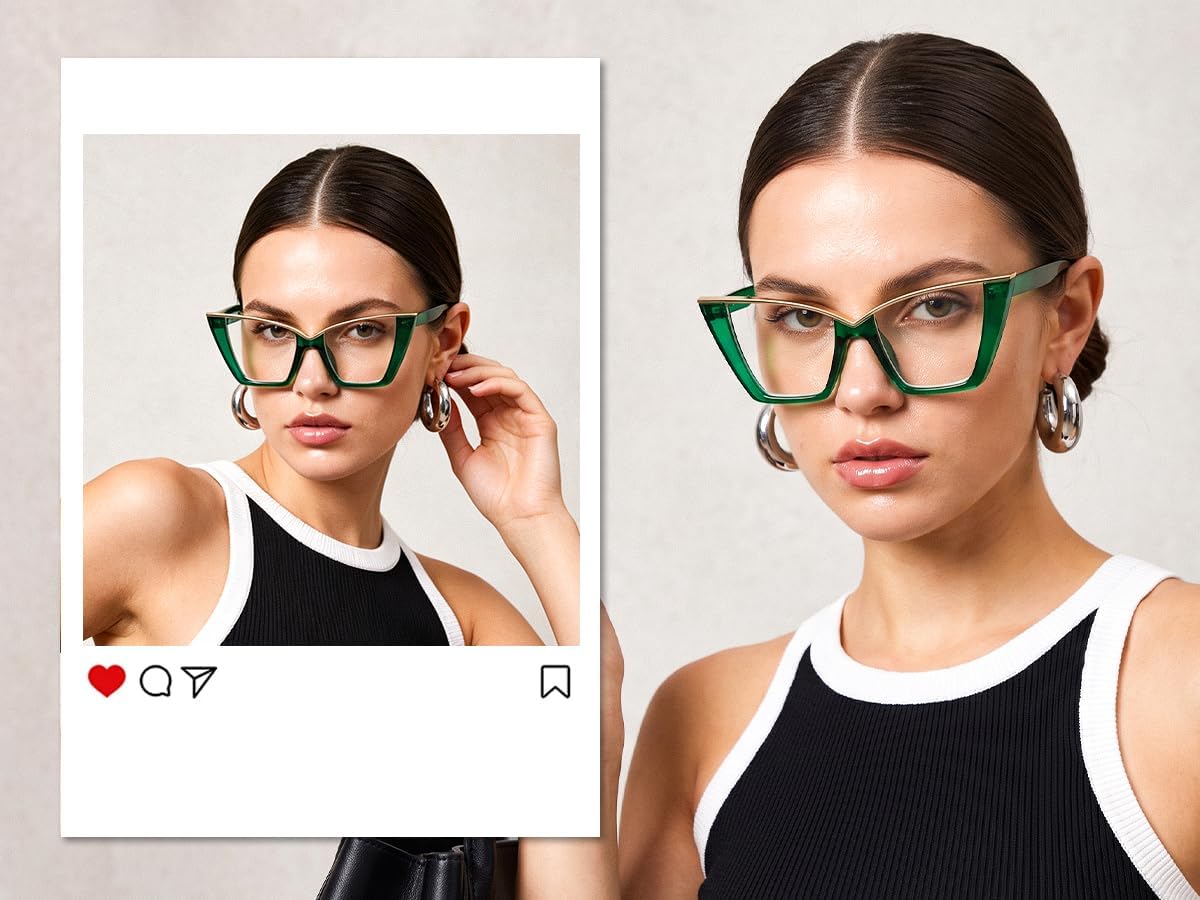 商品图片 63 | B0DGX4KTLX | FEISEDY Fashion Cat Eye Blue Light Blocking Glasses for Women Fake Retro Eyeglasses Oversized Stylish Eyewear Frame B0240
