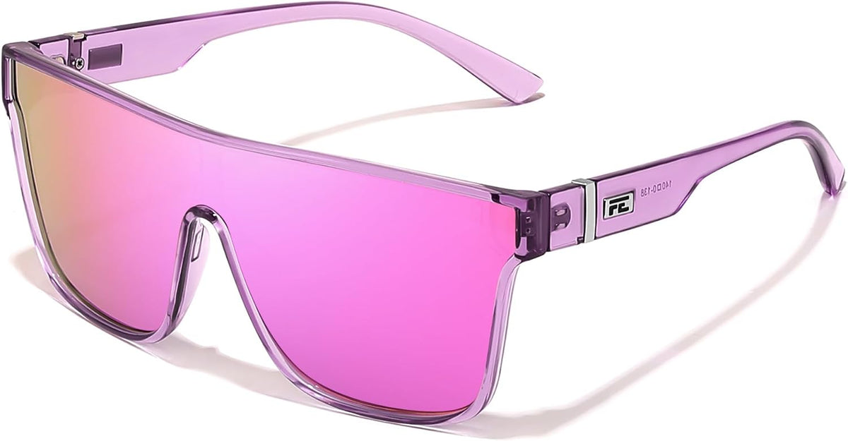 Transparent Purple Frame & Pink Mirror Lens / 62 Millimeters | B0G2GPXBSW | FEISEDY Sunglasses for Women Men, Fashion Mirrored Single Lens Shades