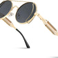 Gold Frame With Gray Lenses and Gold Temples / 50 Millimeters | B0BD4MVNW9 | FEISEDY Aviator Sunglasses for Men Women Steampunk Round Metal Frame B2351