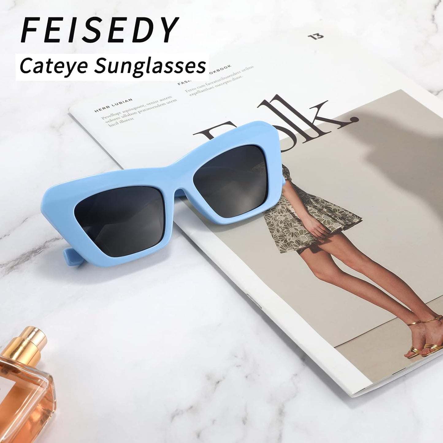 商品图片 40 | B09TFBWQ5G | FEISEDY Retro Square Cat Eye Sunglasses Jelly Colored Women Men 90s B2902