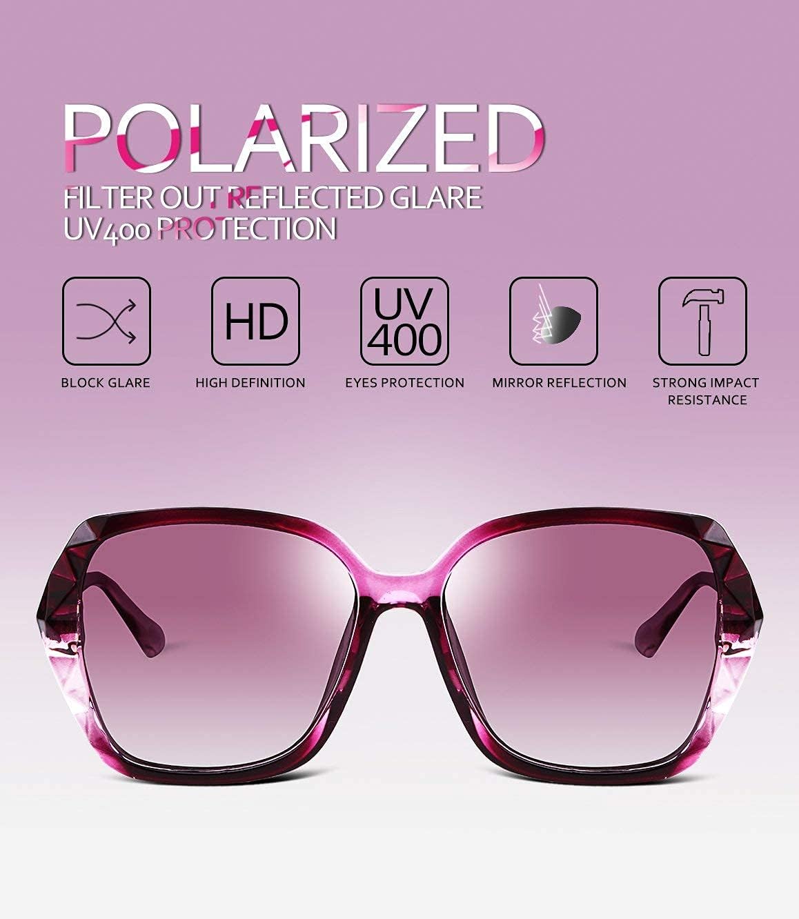 商品图片 68 | B079GT4RXH | FEISEDY Polarized Women Square Sunglasses Sparkling Composite Shiny Frame B2289