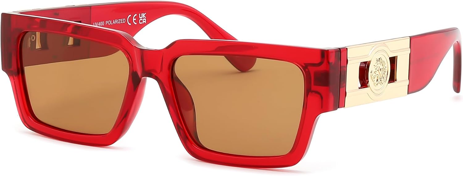 Red/Light Brown / 56 Millimeters | B0GD5MDZK6 | FEISEDY Retro Trendy Rectangle Polarized Sunglasses for Women Men,Classic Narrow Square Sun Glasses B0314