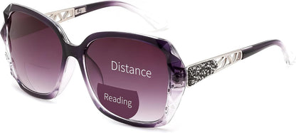 Dark Rose Purple / 2.0 x | B0GSVYSZZX | FEISEDY Oversized Butterfly Bifocal Sunglasses Reader for Women B0353
