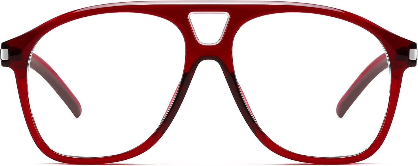 Transparent Red / 50 Millimeters | B0H875D51Z | FEISEDY Oversized Aviator Fashion Glasses for Women Men, Tortoise Trendy Eyeglasses, Retro Eyewear Frame for Daily Wear B0426